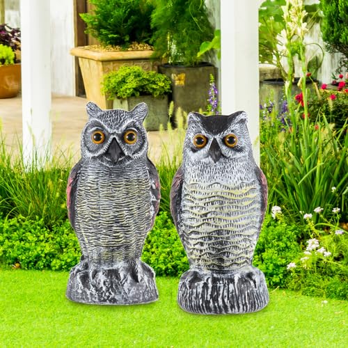 Hedoc 2 Pack Fake Owl Decoys to Scare Birds Away, Great Horned Owl Bird Deterrents, Nature Scarecrow Plastic Pest Repellent, Garden Decor and Yard Decoration for Gardens and Rooftops - style: Great Horned Owl
