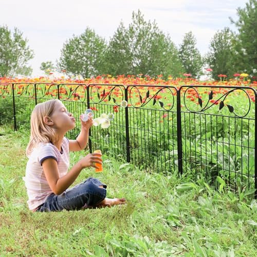 Decorative Black Garden Fencing 24in(H)X16ft(L) 8 Panels Metal Garden Fence - size: 24″Tall(8 Panels)