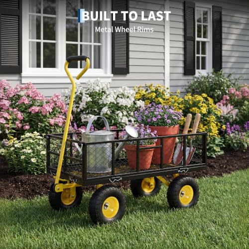 Steel Garden Dump Cart, 900LBS Garden Wagon with Removable Sides - color: Black