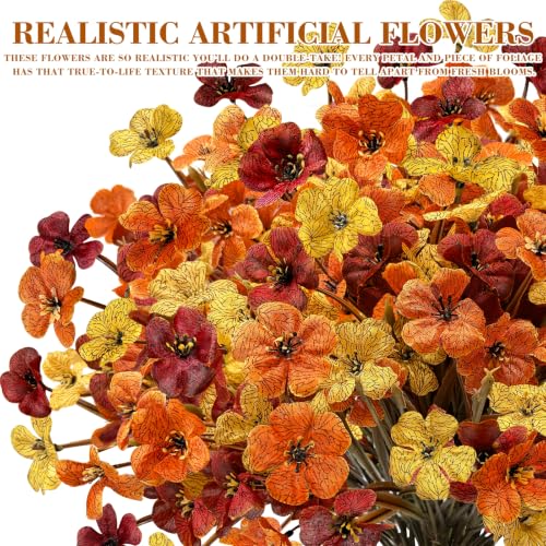 24 Bundles Fall Artificial Flowers for Outdoors Fall Decor UV Resistant - color: Orange Deep Red Yellow