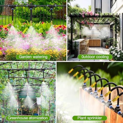 MIXC 200Ft 1/4" Drip Irrigation System,2026-Upgrade Garden Irrigation Kit with 32pcs Adjustable Copper Nozzles, Atomizing Watering System for Outdoor Plants,Raised Bed,Yard,Potted Plant,Lawn - size: 200ft