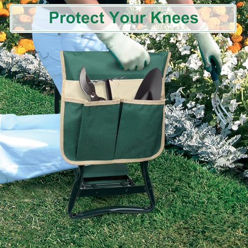 Garden Kneeler and Seat, Foldable Gardening Bench for Kneeling and Sitting Garden Stools, Garden Helper Seat with Tool Pocket, Protects Knees and Back, Gifts for Women Men Seniors Gardener