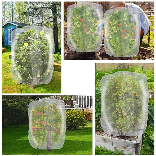 6 Pcs Insect Bird Barrier Tree Net with Drawstring, 2 Sizes Garden Bird Netting Plant Cover, Fruit Tree Netting for Protect Plants Fruits Flowers from Insect Bird Eating - color: 6 Pcs, size: 2 Sizes