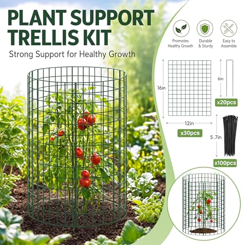 10 Packs Plant Protectors from Animals, 30Pcs 12"x 16" Large Metal Wire Mesh Garden Plant Cages for Outdoor Gardening, Chicken Wire Cloche Plant Cages for Rabbits with Zip Ties & Stakes(Green) - color: Green-10pack-16"x 12"