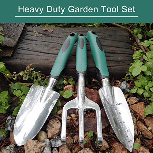 FANHAO Garden Tools Set, 3 Piece Heavy Duty Gardening Tools Cast Aluminum with Soft Rubberized Non-Slip Handle, Durable Garden Hand Tools Garden Gifts for Men Women - color: Teal