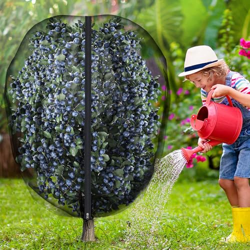 5.3 x 5.3 Ft Black Large Fruit Tree Netting with Zipper and Drawstring, Breathable Mesh Garden Bird Netting Plant Cover, Insect Bird Barrier Net Mesh for Protect Fruits Plants from Squirrel Bugs - size: 5.3 x 5.3 Ft
