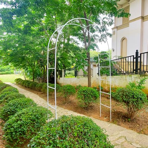 White Iron Garden Arbor,7.9Ft H x4.6Ft W,Easy Assembly Arch for Climbing Plants & Wedding Decor - color: White