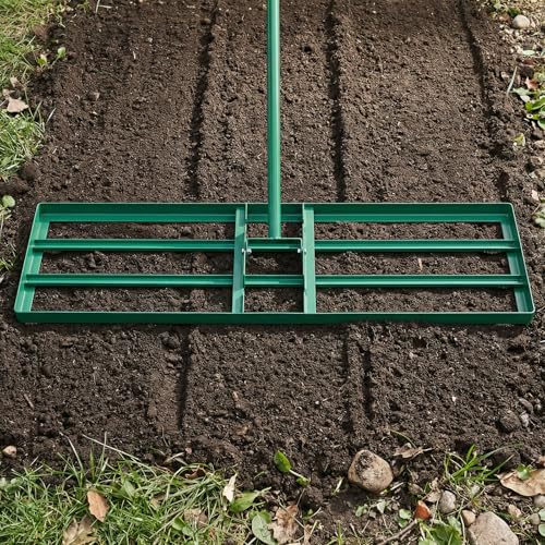 36" x 10" Lawn Leveling Rake, Heavy Duty Landscape Rake with 69" Handle, Non-Slip Grip & Flat Head, Space-Saving Lawn Level Tool for Garden, Backyard, Golf Course & Sports Field (Green) - color: Green