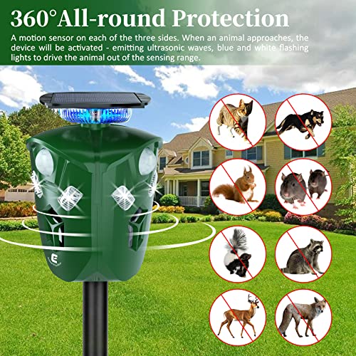 Redeo Ultrasonic Animal Repeller Solar Cat Repellent Outdoor Deer Repellent Devices with 360 Degree Motion Activated Flashing Lights Dog Repellent for Yard, Repel Squirrel Raccoon Skunk Fox & More