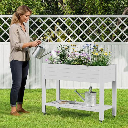 Elevated Raised Garden Bed with Wheels,Planter Box,Ashen-33.7" h - color: Ashen, size: 33.7"h