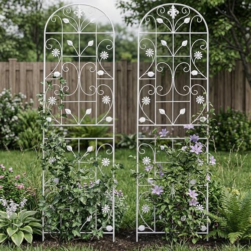 70.8" Metal Garden Trellis for Climbing Plants, 2 Pack White - color: White