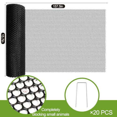 15.7"×157.5" Plant Pot Grid Set, Cat Proof Plant Protector, Cuttable Pot Soil Cover with Stakes, Breathable PE Mesh Keep Cats Out of Indoor & Outdoor Plants, Stop Digging (15.7*157.5 in, black)