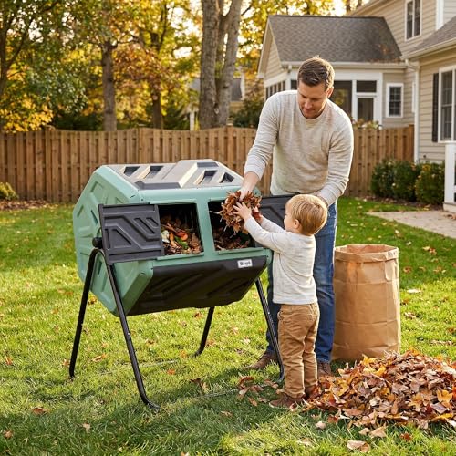 Werph 43 Gallon Outdoor Rotating Compost Bin, Dual Chamber, Green & Black - color: Green & Black