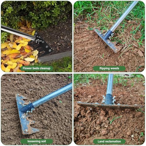 Weeding Rake Tool, Garden Weed Puller with Detachable Long Handle, 62 Inch Heavy Duty Hand Weed Remover Tool for Lawn, Yard, Atio and Backyard (7 Tines)