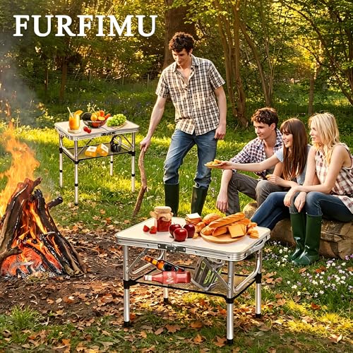 Small Folding Table with Storage Net, 24" x 16" Portable Foldable Camping Table with 3 Adjustable Height, White Metal Table for Beach, Patio, BBQ