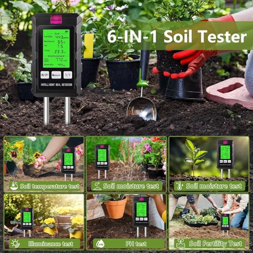 Soil Moisture Meter, 6 in 1 Soil Tester with Soil Moisture, PH,