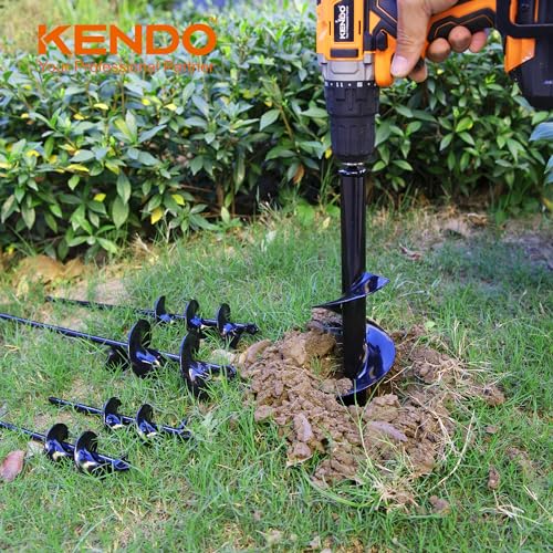 KENDO Auger Drill Bit for Planting Set of 4, Garden Ground Earth Spiral Drill Bits and Bulb Planter Tool for 3/8" Hex Drive Drill, for Post Hole Digger, Bulb Bedding Digging, Plant Rapid Planter - style: 4 Pack