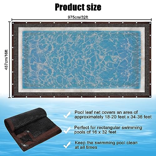 16 x 32FT Pool Leaf Net Cover- Leaf Netting for Inground and Above Ground Rectangle Swimming Pools Fine Mesh Pool Screen Cover,Winter Above Ground Pool Screen Cover, Catching Leaves, Sunshade - size: 32' x 16' (Rectangular)
