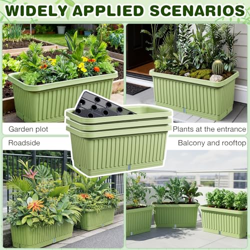 3 Pcs Large Rectangular Planter Boxes Outdoor, Green, 28 Inches - color: Green, size: 28 Inches