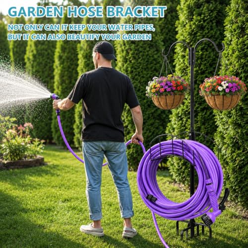 Garden Hose Holder 2 Pack with 7 Prong Base and Dual Shepherd Hooks - size: 2Pack-64IN