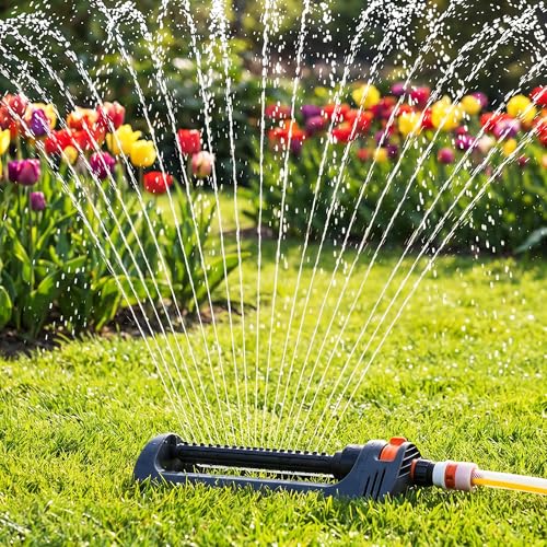 BIGWAVE Turbo Oscillating Water Sprinkler for Yard Covers up to 3,600 sq.ft,19 Nozzles Adjustable Range for Lawn, Garden, Quick Connect Bundle Included, Built-in Spray Jet Cleaning Needle
