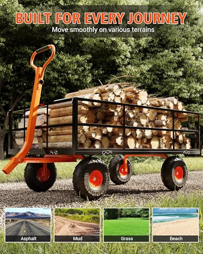 1200-LBS Heavy-Duty Steel Garden Cart - Utility Outdoor Wagon with Removable Mesh Sides, Flexible Handle & 13" All-Terrain Tires, Ideal for Yard, Lawn & Garden - size: 1200LBS