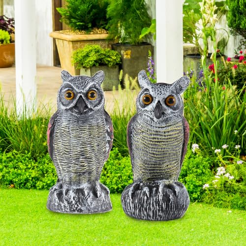 Hedoc 2 Pack Fake Owl Decoys to Scare Birds Away from Gardens and Rooftop, Long-Eared Owl Bird Deterrents, Nature Scarecrow Plastic Owls Pest Repellent, Owl Statue for Garden Decor, Yard Decoration - style: Long-Eared Owl