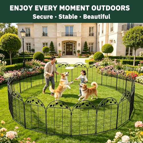 Decorative Garden Fence, 48in H x 27ft L Arched Metal Animal Barrier Fence, Rustproof Dog Fence Outdoor, 12 Panels Sturdy No Dig Garden Border Fence for Flower Beds, Landscaping and Yard - size: 12 Panels-48in(H)x27ft(L)-Dome