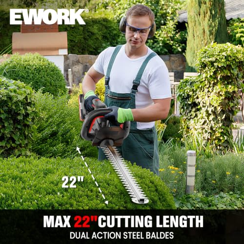 EWORK 20V 22" Cordless Hedge Trimmer with 2 x 2.0Ah Battery and Charger - color: Red, size: 2 x 2.0Ah Battery