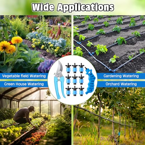 Feekoon Drip Irrigation Tool Kit, 50 Pcs Drip Tape Connectors, Drip Irrigation Tubing Hole Punch, Drip Tape Cutter,1/4 Barb Coupling Locking Fittings for 5/8 Drip Tape, Drip Tape Fittings