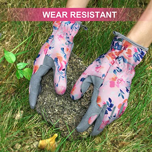 Womens Gardening Weeding Working Gloves, Leather Garden Glove for Women Thorn Proof No Stab for Digging, Planting,Pruning - color: Pink-large