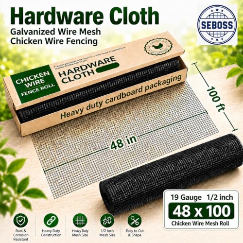 SEBOSS Hardware Cloth 1/2 inch Chicken Wire Fencing 48 x 100 Ft 19-Gauge - size: 1/2 inch 48''x100'
