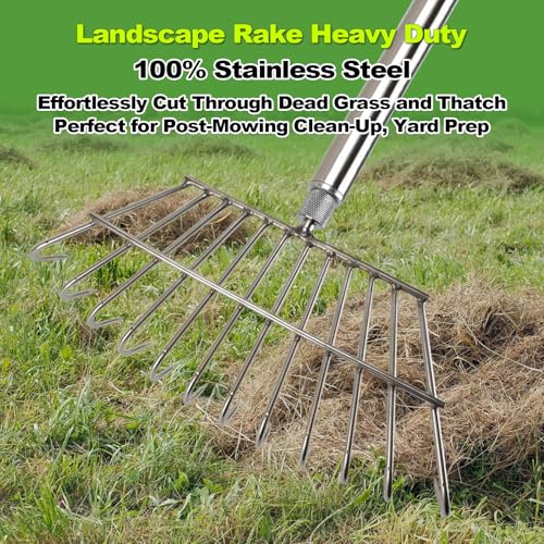 Turf Dead Grass Leaf Rakes Long Handle for Lawns, Garden, Leaves