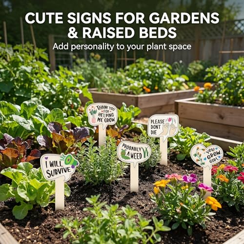 15 Pack Funny Wooden Plant Markers, Water-Resistant Garden Plant Labels Stakes for Pots & Outdoor Beds, Humorous Plant Name Signs for Indoor Houseplants, Herbs, Succulents, 2.64" W x 4.33" H