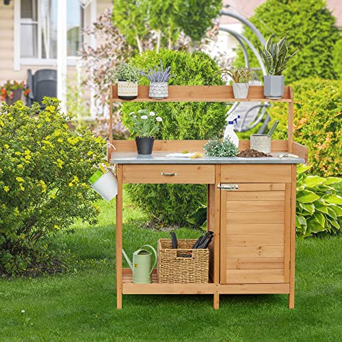 Yaheetech Potting Bench Outdoor Potting Table with Storage,Natural Wood - color: Natural Wood