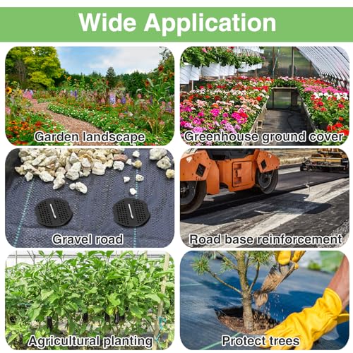 PAMASE Landscape Weed Barrier Fabric - 40pcs Tear-Proof Gaskets, 40pcs Garden Stakes, Pick Hook, 3.2oz Heavy Duty Outdoor Ground Cover Weed Cloth Control - 3 x 100ft - size: 3 x 100ft