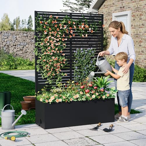 Garvee 71"x47"x16" Metal Planter Box with Trellis for Climbing Plants Vines - color: Lourvered, size: no Wheel