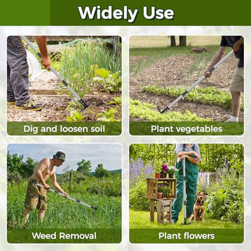 Weed Puller Tool with Long Handle - 44" Heavy Duty Manual Weeder & Garden Hoe, 2 in 1 Uprooting Tool for Yard, Lawn, Flower Bed, and Patio, Durable Weed Remover for Gardening (44") - style: 44"