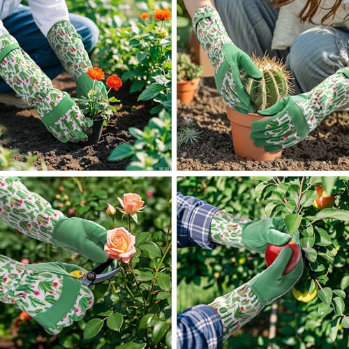 Gardening Gloves for Women, Long Garden Gloves with Grip, Thorn-Proof, Gift - color: Green - Cactus