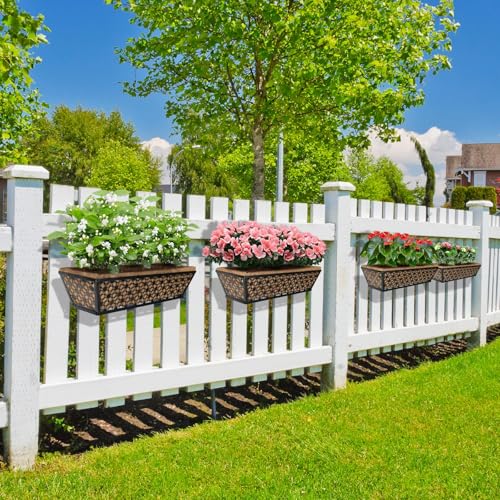 hehimhis 24 Inch 2 Pack Railing Planter Box with Adjustable Bracket,Window Planter Boxes Outdoor for Porch,Balcony Planters Railing Hanging,Fence,Patio Hanging Planters for Garden - size: 24 inch 2 pcs