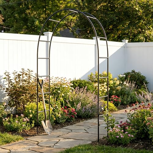 Iron Garden Arbor,7.9Ft H x4.6Ft W,Easy Assembly Arch for Climbing Plants & Wedding Decor - color: Black - Garden Arch 001