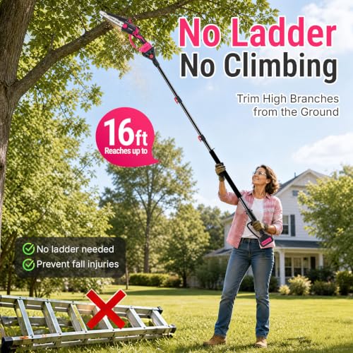 2-in-1 Pink Cordless Pole Saw for Tree Trimming, Branches Cutting - color: Hot Pink, size: 8inch
