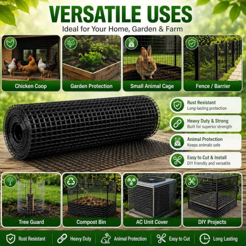SEBOSS Black Hardware Cloth 1/2 inch Chicken Wire 60'' x 100' 19-Gauge - size: 1/2 inch 60''x100'