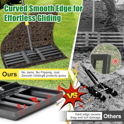 Lawn Leveling Rake - Heavy Duty 17"x10" Stainless Steel Leveler Plate,Reinforced Welds,28-60" Adjustable, Anti Flipping Smooth Edge,for Soil, Dirt,Ground,Backyard Top Dressing,Landscaping - style: 17x10'',5FT