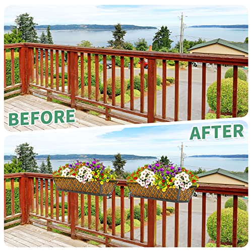 Potchen 6 Pack 24 Inch Railing Window Boxes Planters with Coconut Liner Boxes Metal Black Hanging Flower Planter Window Basket for Indoor Outdoor Lawn