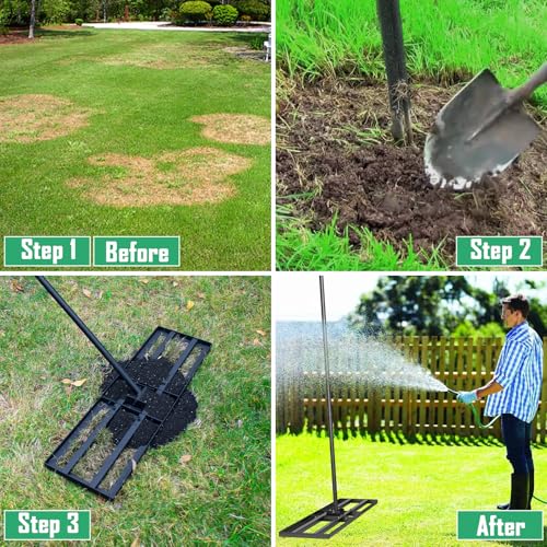 Lawn Leveling Rake Soil Leveler - 36 x10 Inch Stainless Steel Yard Lawn Leveling Tool 6.5FT Handle, Heavy Duty Professional Grade Tool for Dirt Sand Grass Soil for Garden Golf Course Backyard Black