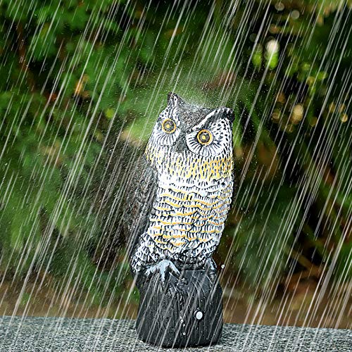 Fake Owl Decoys to Scare Birds Away, Plastic Owl Bird Deterrents with Flashing Eyes&Frightening Sound, Bird Scarecrow Nature Enemy Horned Pest Repellent for Outdoor Garden Yard