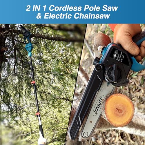 Electric Pole saw, Cordless Pole Saw Battery Powered, Pole Chainsaws for Tree Trimming, 15Ft Reach Power Pole Saws with 2*MAX Batteries - color: Sky Blue