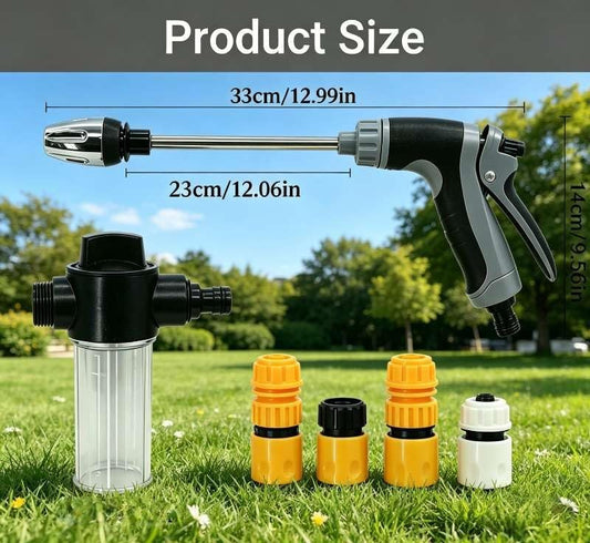 Aquoxis Spray Nozzle, High Pressure Washer Hose Nozzle Gun with Foam, 2 Universal Connectors, Fits Standard Garden Hoses for Car Washing.