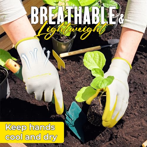 HANDLANDY 2/3/6 Pairs Womens Gardening Gloves, Garden Gloves for Women - color: Blue & Yellow (2 Pairs), size: Small